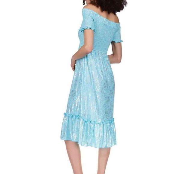 Michael Michael Kors Womens Turquoise Smocked Ruffled Drawstring Waist Dress S - Picture 4 of 10